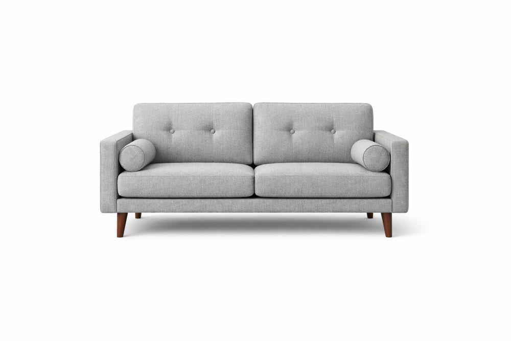 Canapé 2 places en tissu polyester gris avec pieds en bois massif-Decorloria