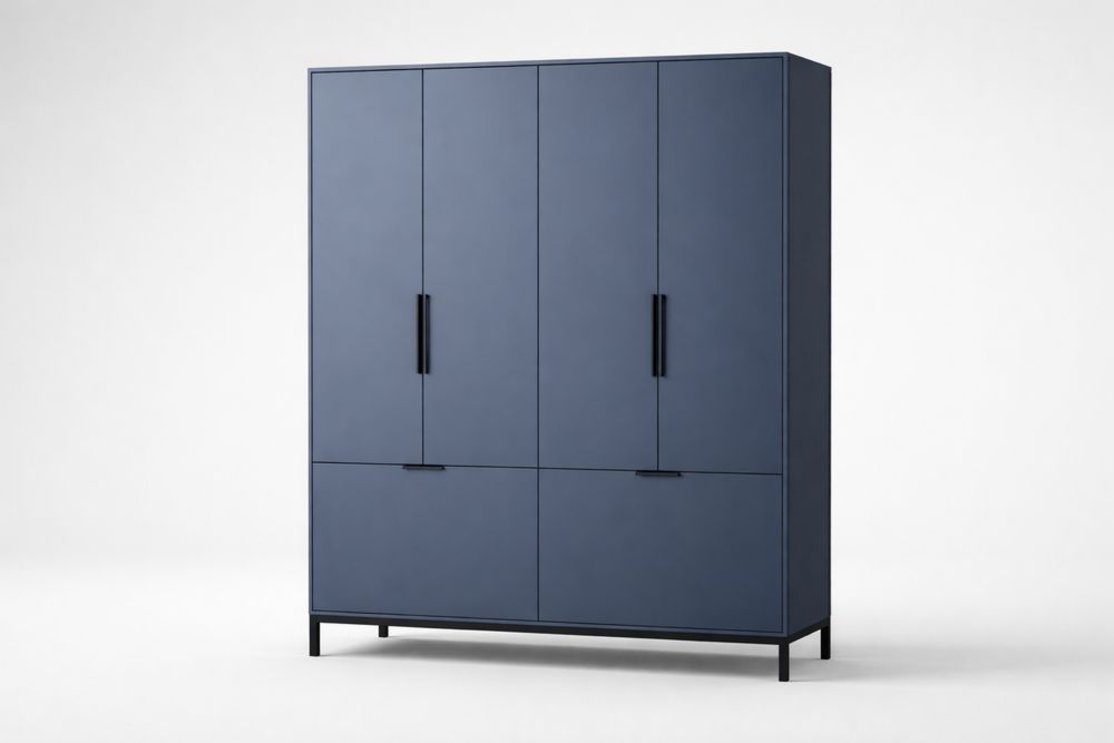 Armoire en acier Bleu avec Quatre Portes et Poignées Noires-Decorloria