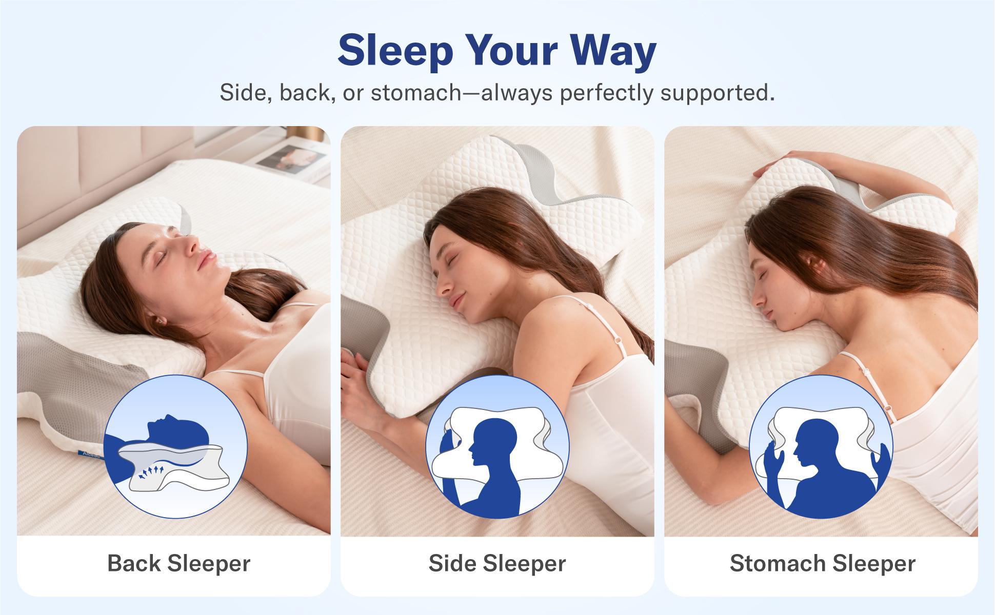 Alcedo Cervical Pillow for Cozy Sleep, Odorless Ergonomic Contour Memory Foam, Orthopedic Bed Pillow for Side, Back, and Stomach Sleepers