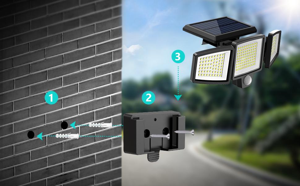 Tuffenough Solar Outdoor Lights 2500LM 210LED Security Lights,3 Heads Dimmable SpotLights with 3 Modes,IP65 Waterproof,Suitable for Yard, Garage, Porch, Pool,Garden,Barn,Patio,Valentine's Day gift