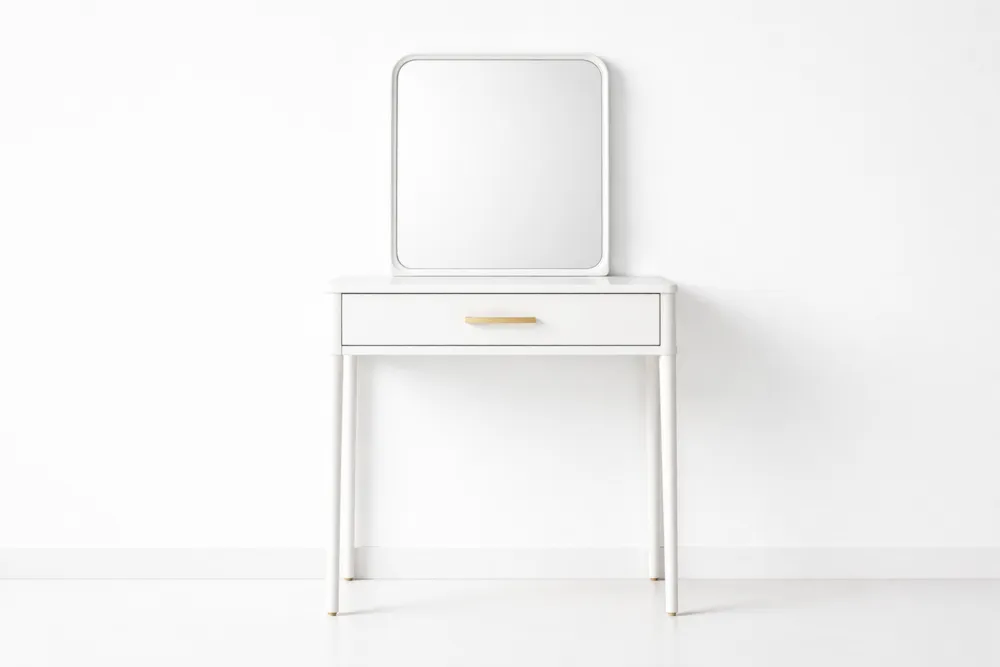 Table de Maquillage Blanche en Bois MDF avec Miroir