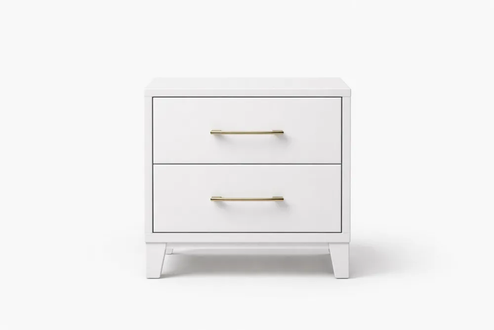 Table de Nuit 2 Tiroirs Panneaux de Particules Blanc Alliage de zinc Doré