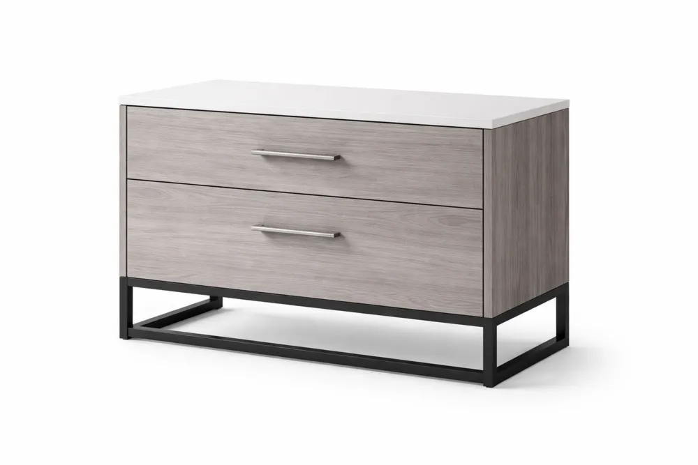 Commode en MDF avec 2 Tiroirs Gris et Acier Blanc
