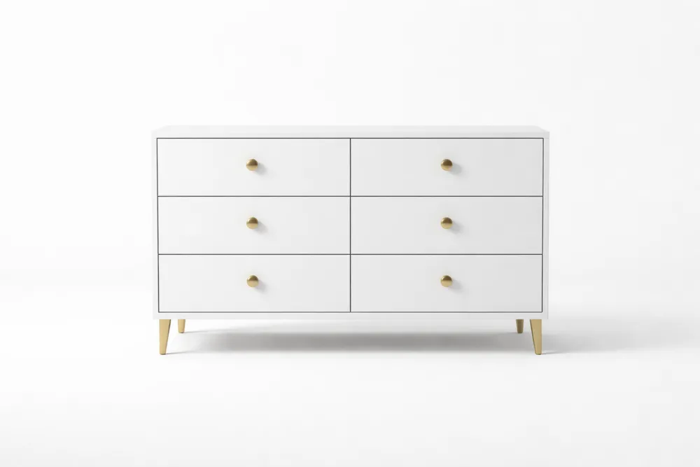 Commode 6 tiroirs en bois MDF blanc