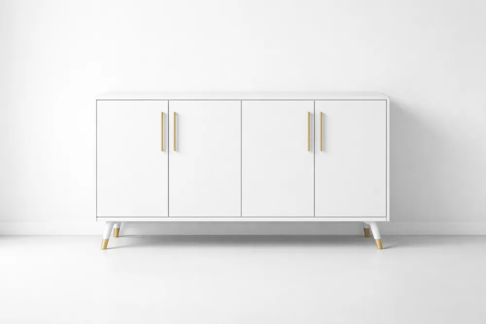 Buffet 4 Portes Blanc MDF Acier Inoxydable