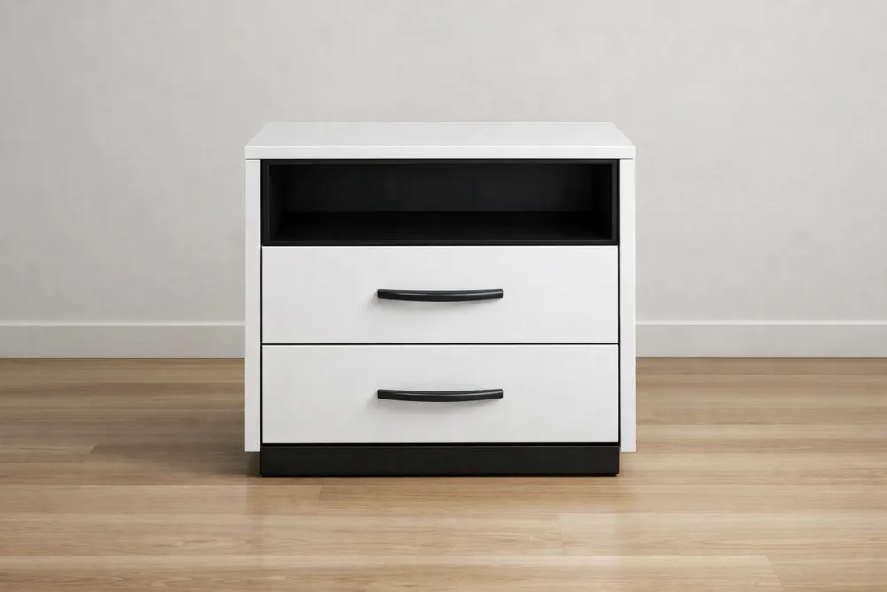 Table de nuit en panneau de particules Blanc/Noir