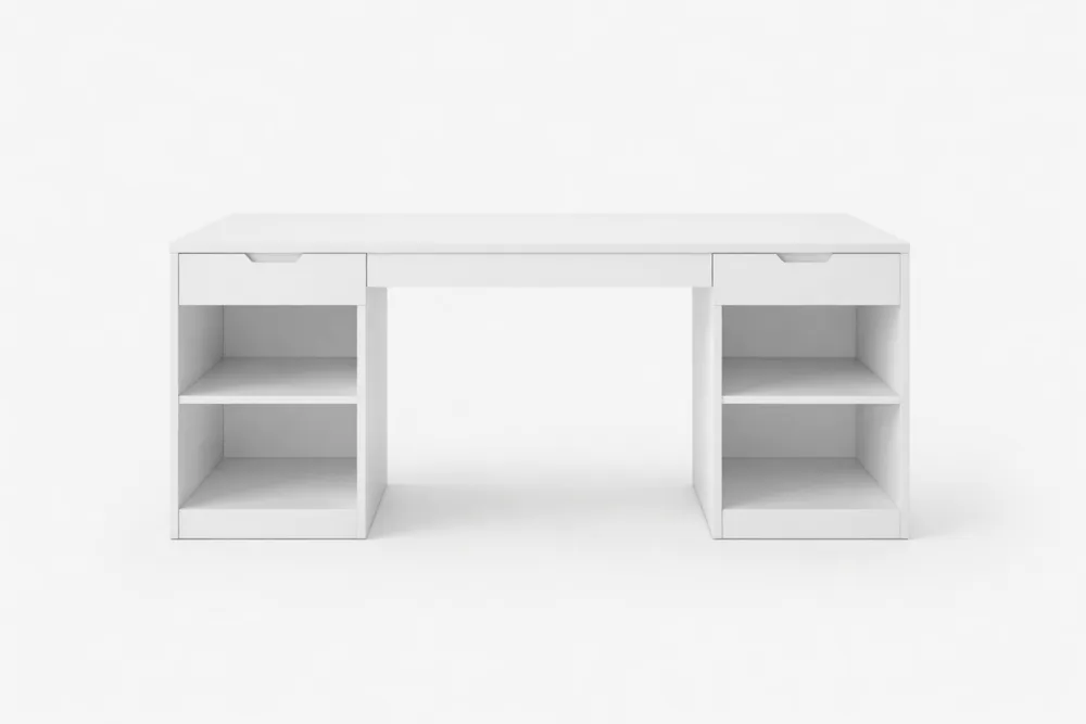 Bureau MDF Blanc avec Tiroirs et Étagères