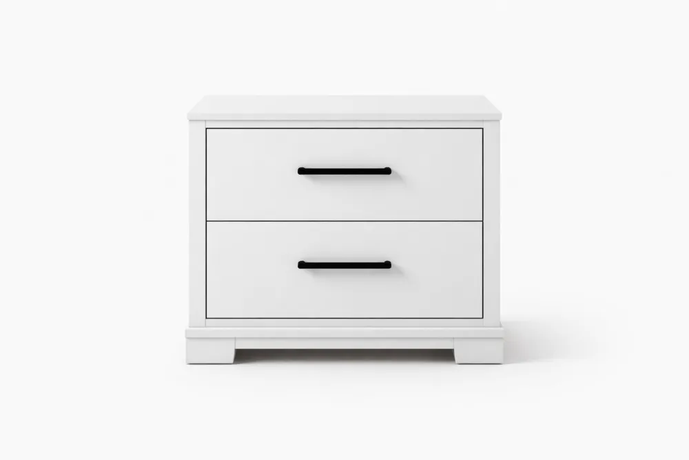 Table de chevet en bois d'ingénierie blanc 2 tiroirs