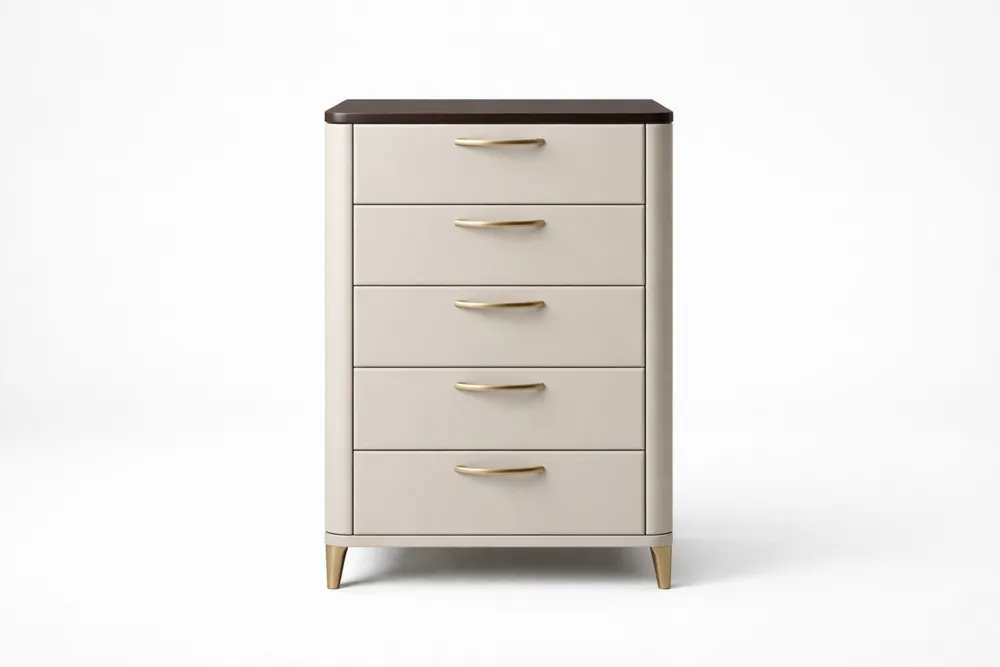 Commode 5 tiroirs en Bois Massif Blanc et Brun