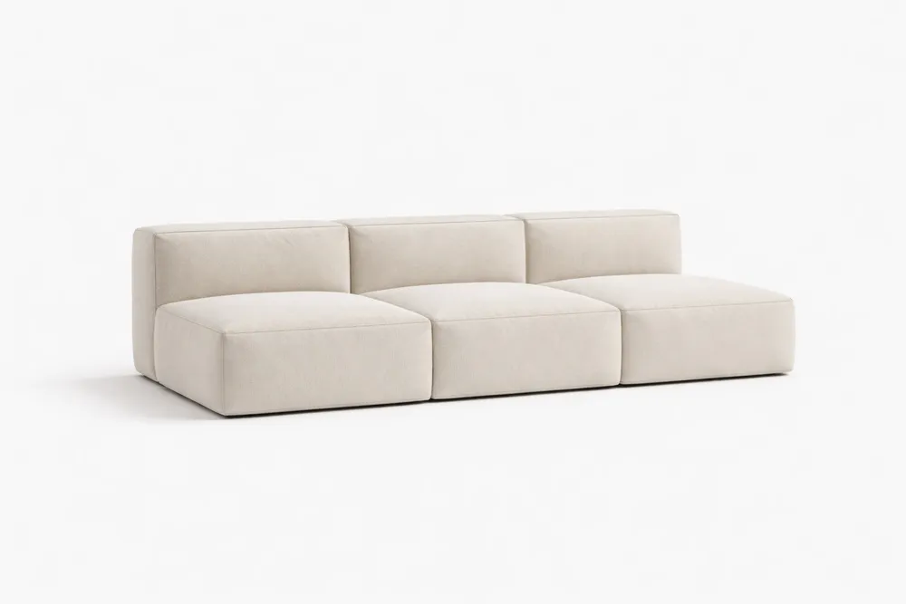 Canapé modulaire 3 places tissu polyester beige