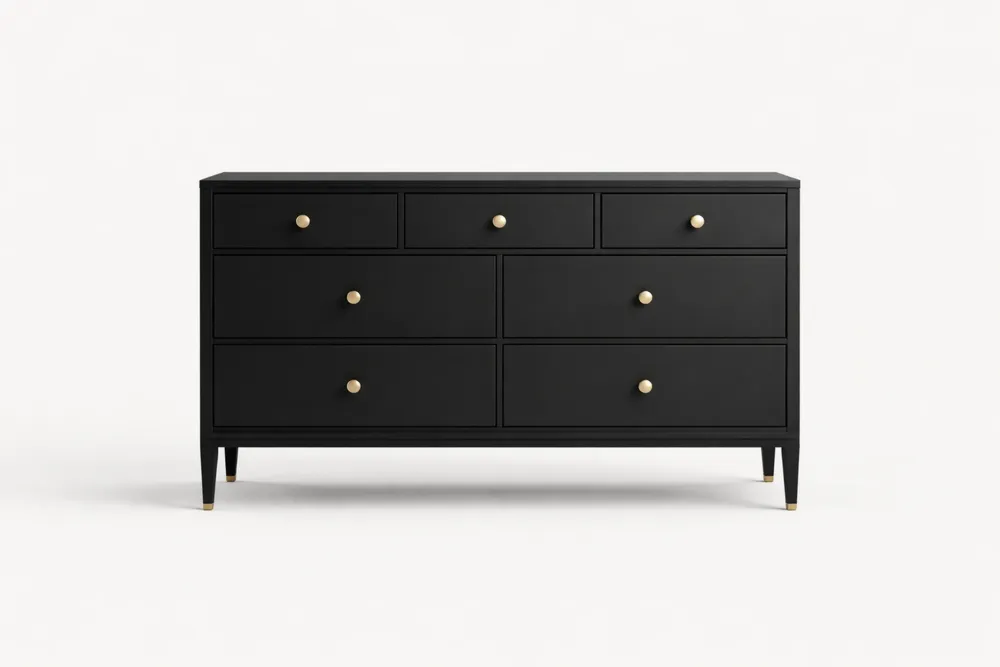 Commode 7 Tiroirs en Bois MDF Noir