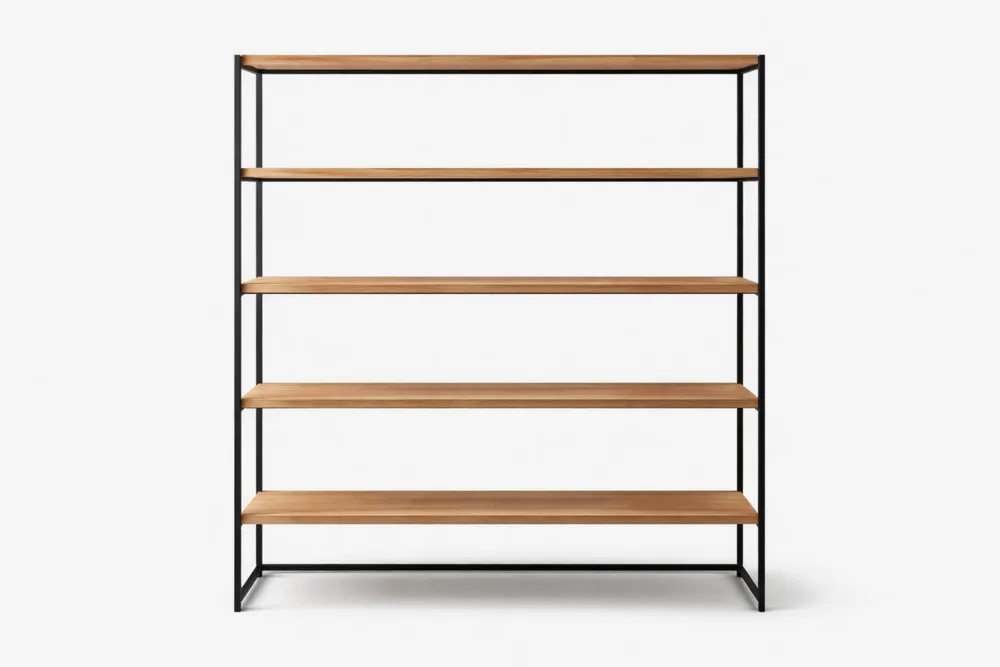 Étagère en acier et bois massif noir et bois clair Hauteur180cmxLargeur80cmxProfondeur35cm