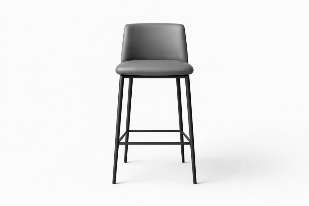 Chaise de bar en cuir synthétique gris avec cadre en acier noir