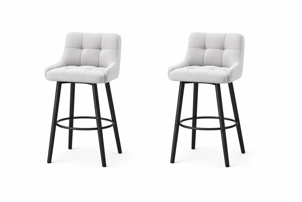 Tabourets de Bar Lot de 2 en Tissu Blanc et Cadre en Acier Noir
