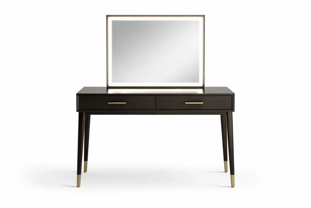 Coiffeuse en Bois Massif avec Miroir LED et 2 Tiroirs Noir