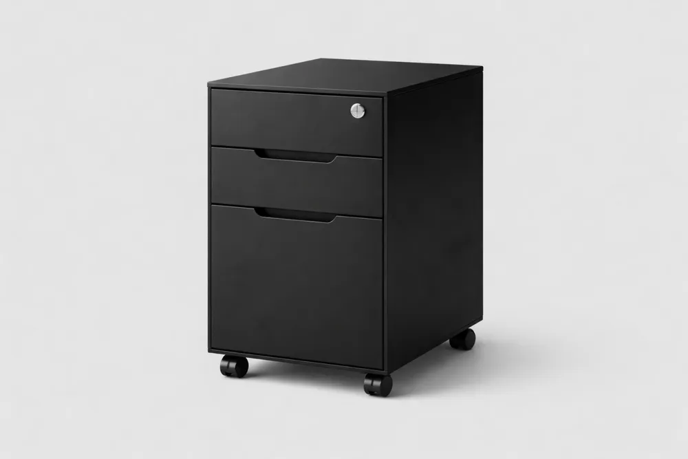 Caisson de Bureau à Roulettes Acier Noir 3 Tiroirs