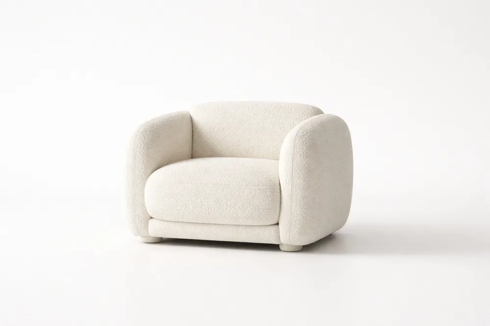 Fauteuil en Tissu Bouclé Blanc Crème Arrondi
