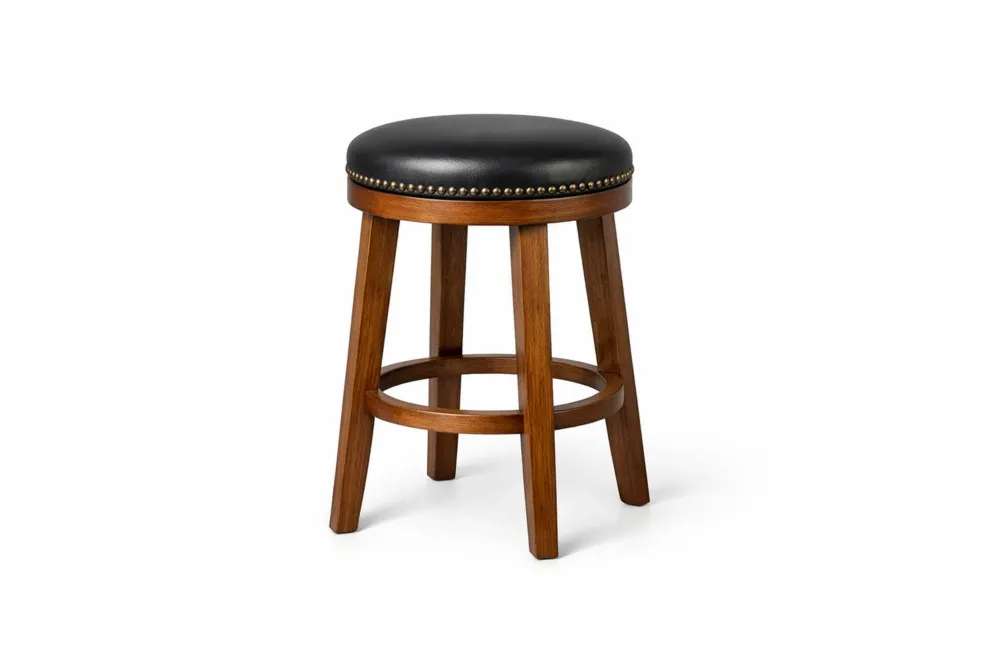 Tabouret de Bar Bois Massif Noir Cuir Synthétique
