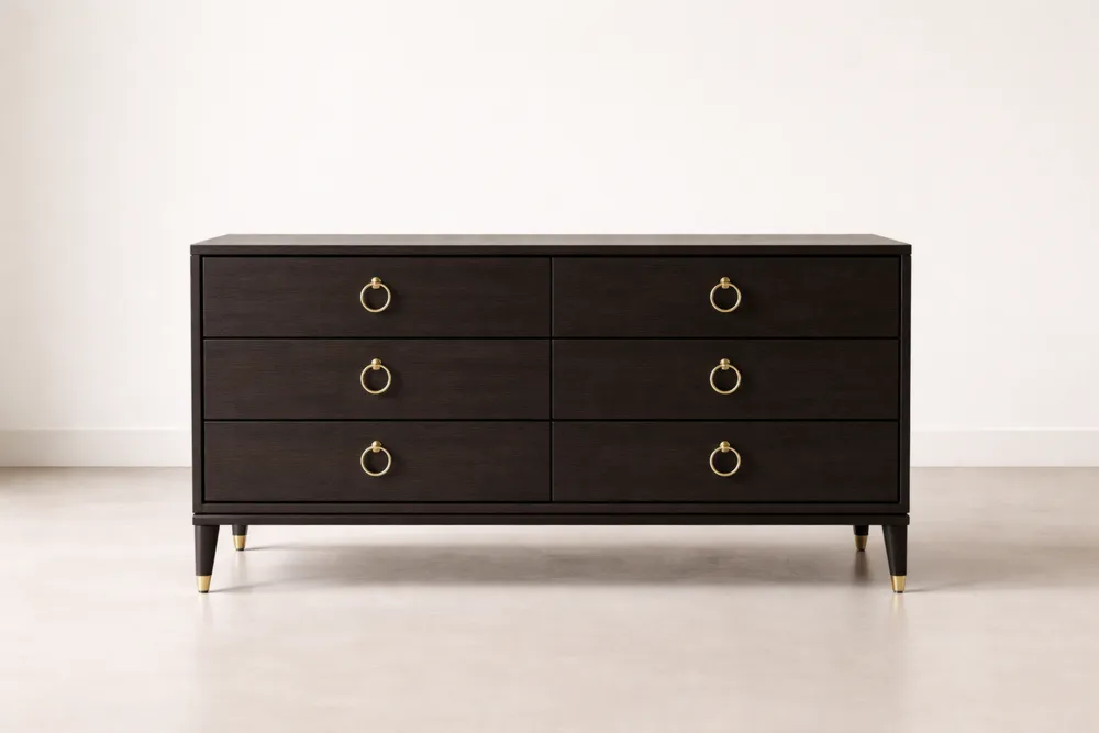 Commode 6 Tiroirs Bois MDF Marron Foncé