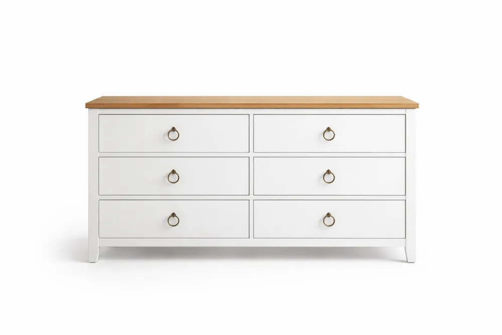 Commode en MDF à 6 tiroirs Blanc et Chêne