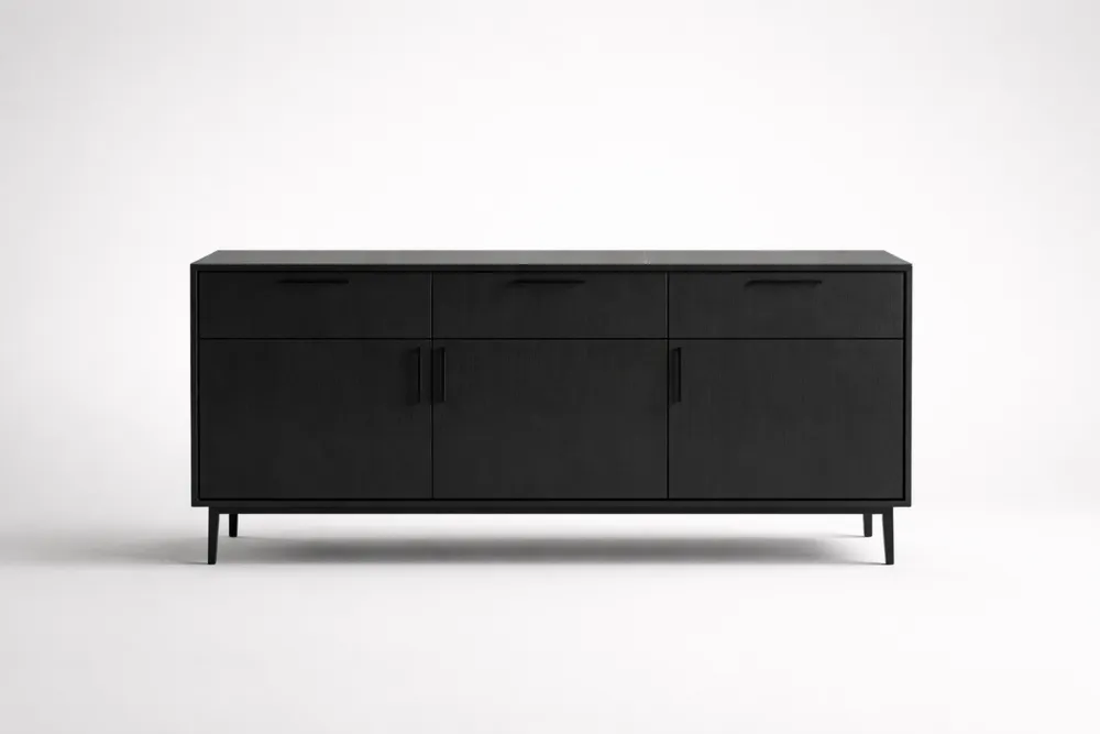 Buffet en MDF noir avec tiroirs et portes