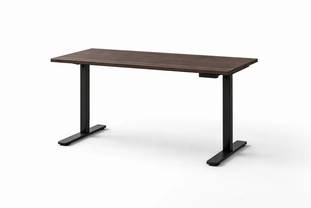 Bureau réglable en hauteur en acier et bois de placage marron Longueur140cmxLargeur 70cm