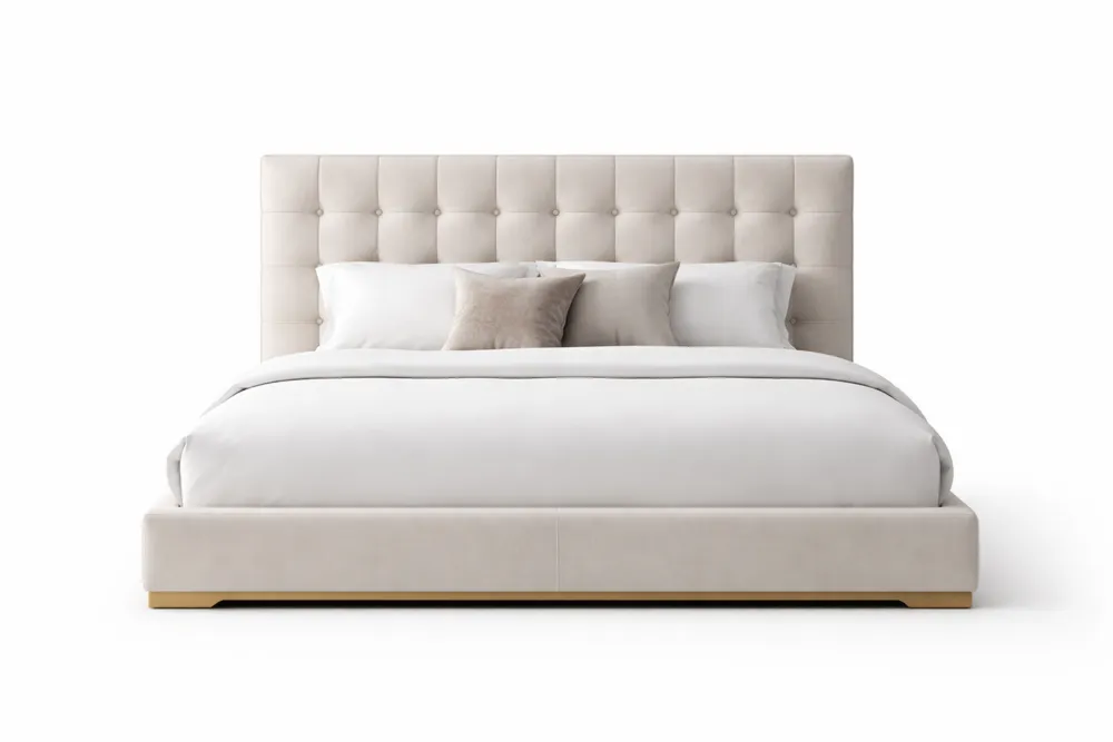 Lit double en tissu polyester beige Largeur160cmxLongueur200cm