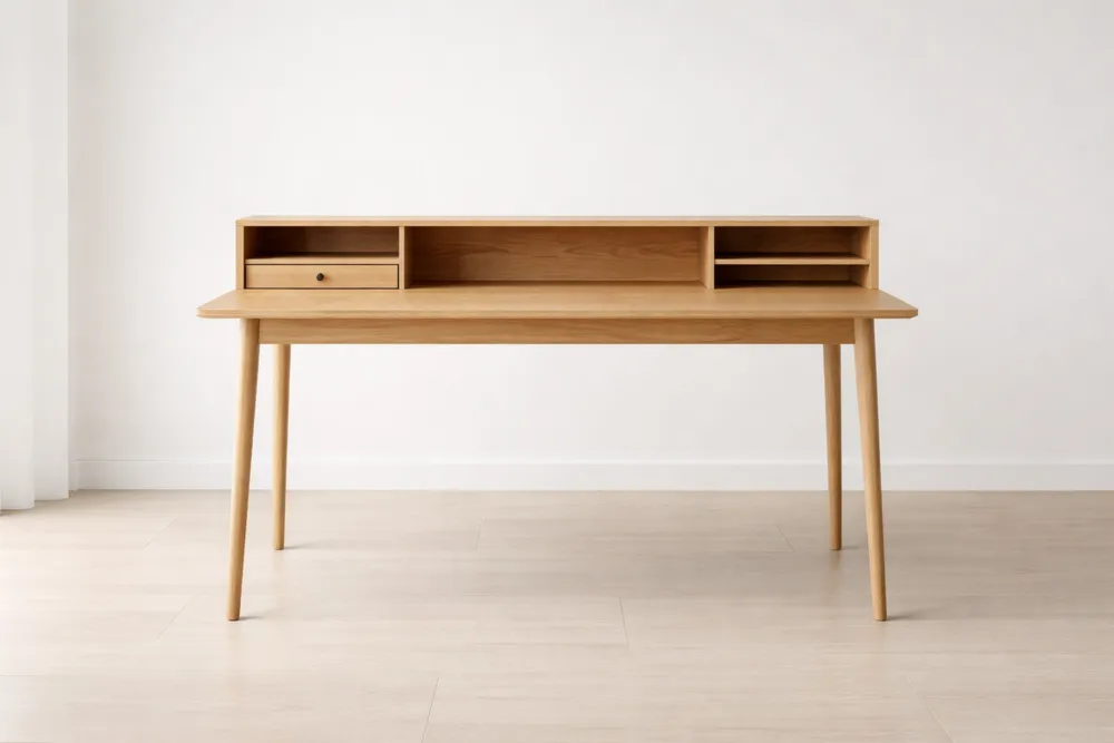 Bureau en bois massif avec étagères et tiroirs Longueur140cmxLargeur60cmxHauteur75cm