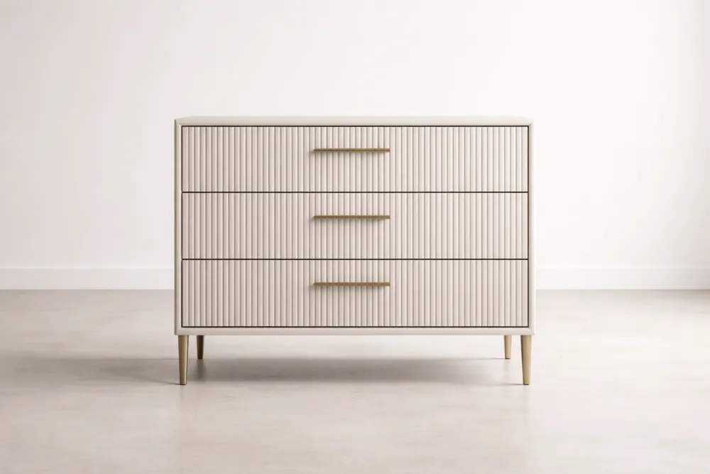 Commode en bois MDF beige avec tiroirs striés