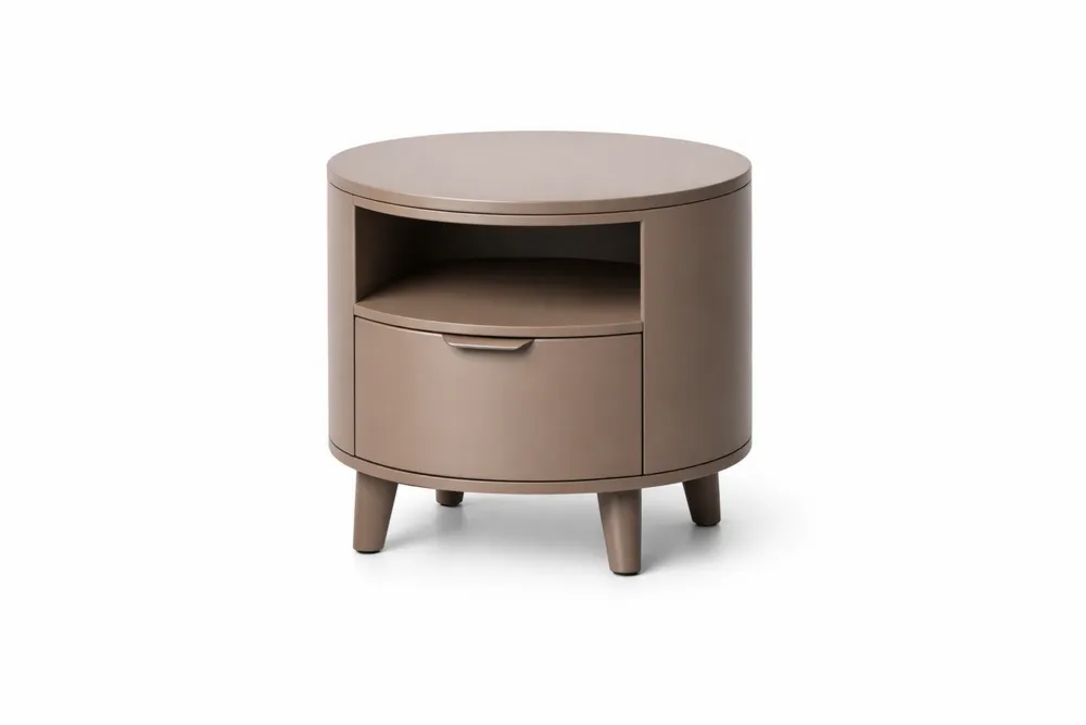 Table de nuit ronde en bois MDF avec tiroir et étagère, Marron