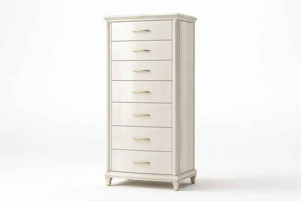 Chiffonnier en Bois Massif avec 7 Tiroirs Blanc