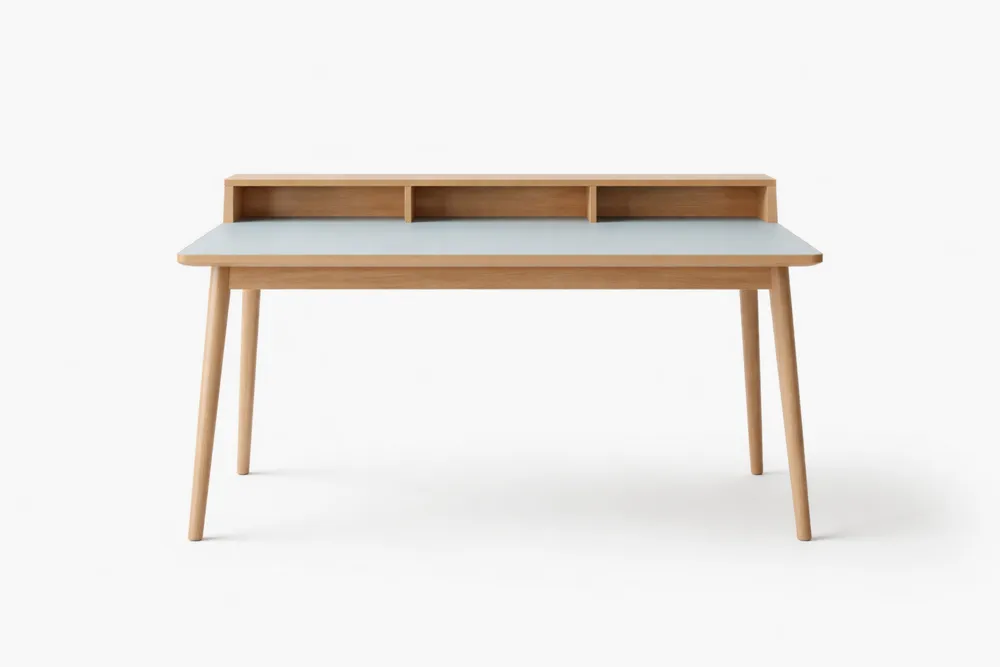 Bureau en bois  de chêne avec étagères intégrées