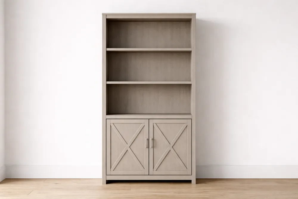 Bibliothèque en Bois D'ingénierie avec Étagères et Portes Gris Clair