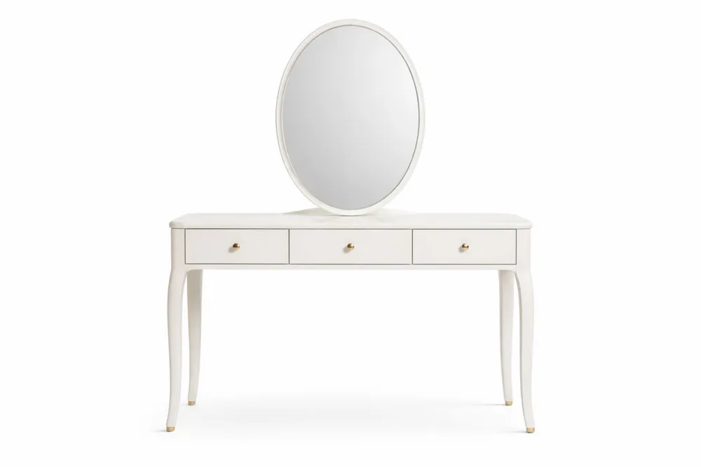 Coiffeuse avec miroir ovale en bois MDF blanc 3 tiroirs