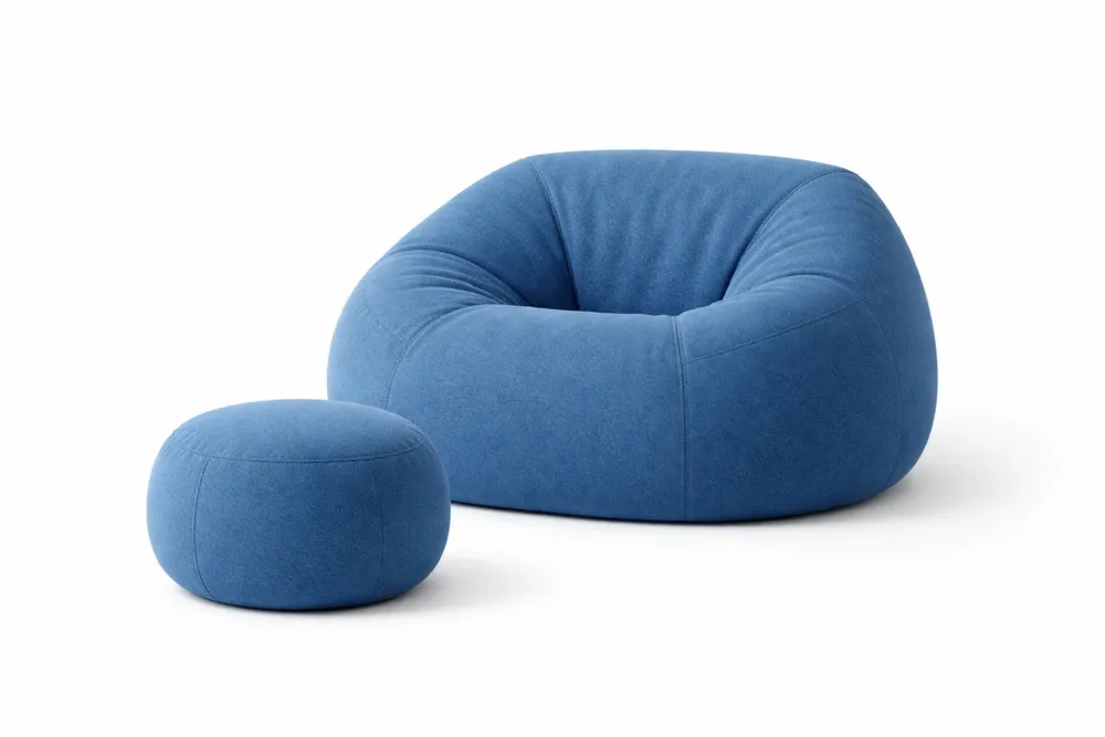 Ensemble Pouf et Tabouret Bleu en Polyester