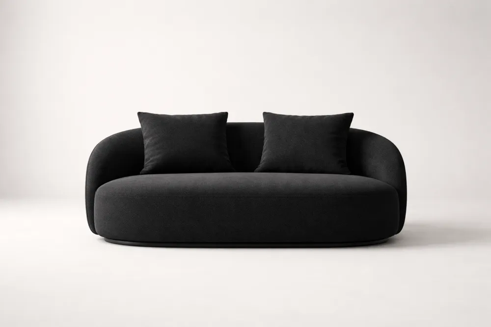 Canapé 2 Places Tissu Noir Rembourrage Mousse