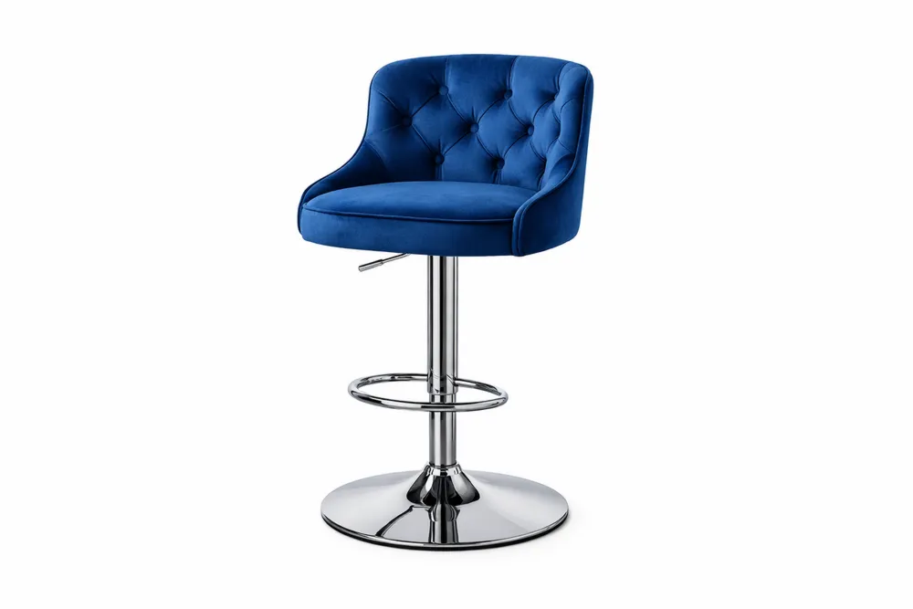 Tabouret de Bar en Velours Bleu Réglable