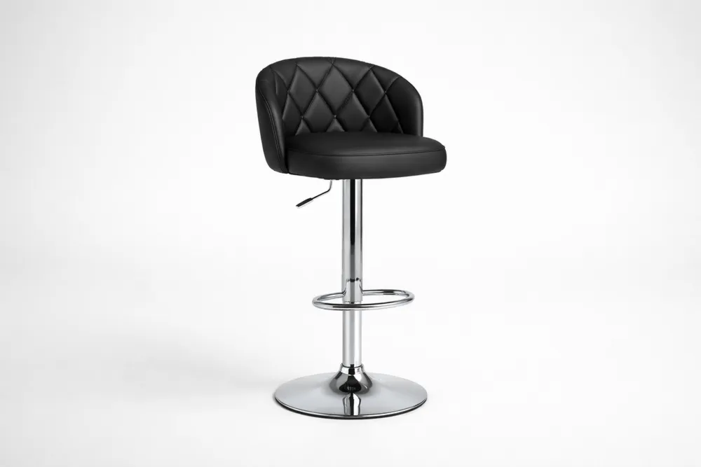 Tabouret de Bar Réglable en Similicuir Noir et Métal Chromé