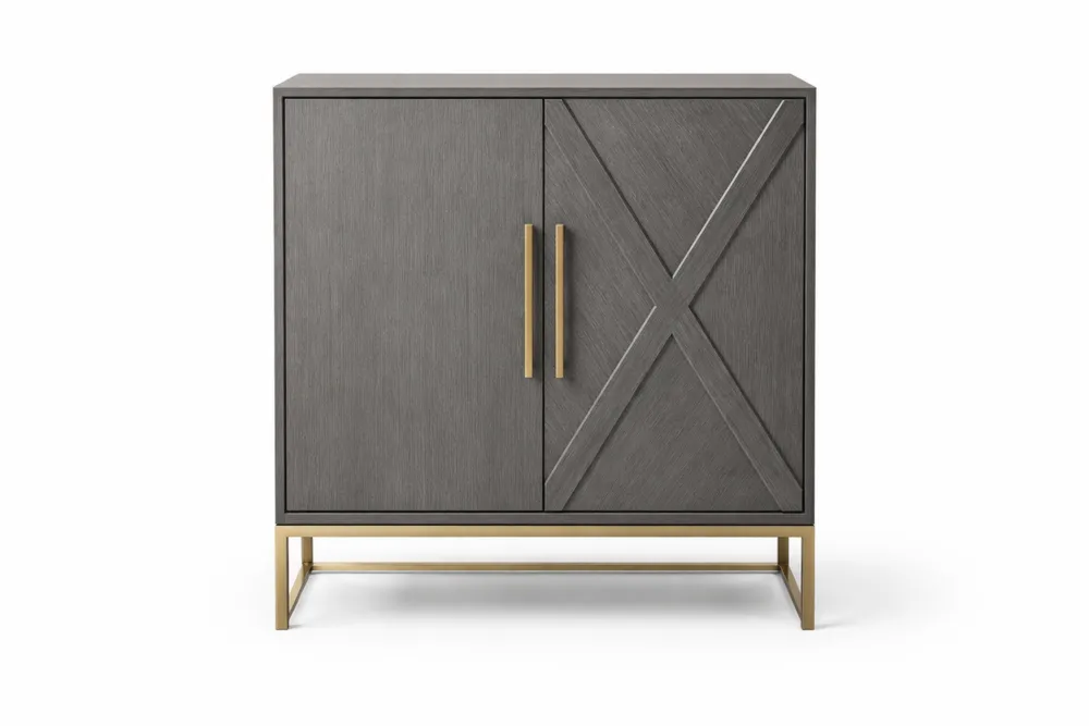 Buffet en MDF avec pieds en acier doré Longueur 80 cm x Largeur 40 cm x Hauteur 90 cm Gris