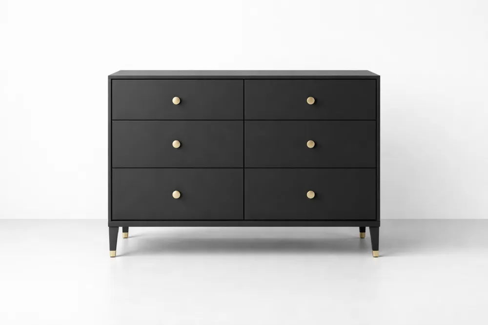 Commode 6 tiroirs en bois d'ingénierie noir