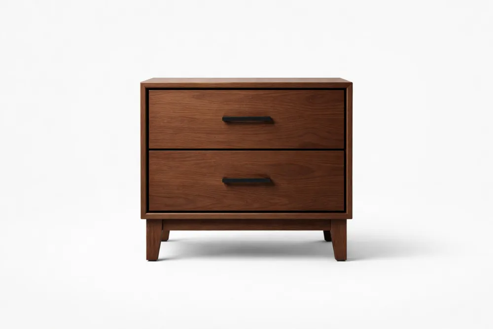 Table de Nuit en Bois Massif avec 2 Tiroirs