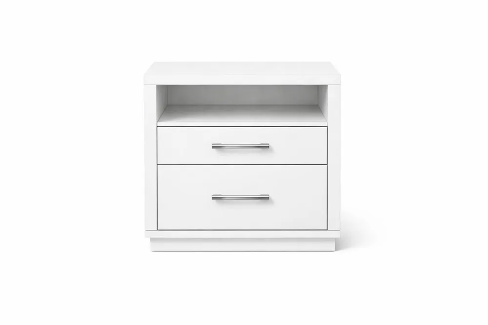 Table de Chevet Deux Tiroirs en Panneaux De Particules Blanc