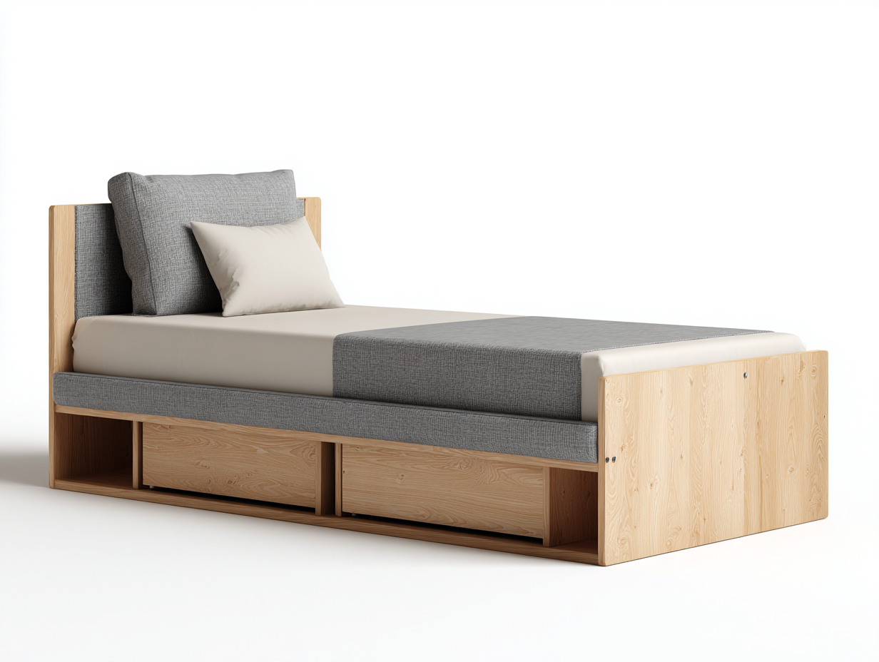 Lit simple 200x90x90 cm - marron-gris - rangement chambre design moderne-Loftgethub