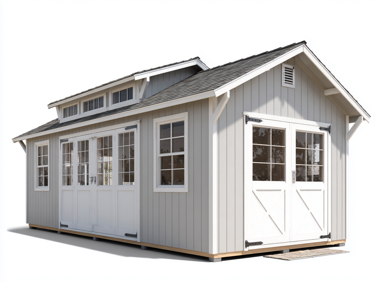 Abri de jardin 300x240x260 cm - gris-blanc - rangement extérieur style classique-Loftgethub