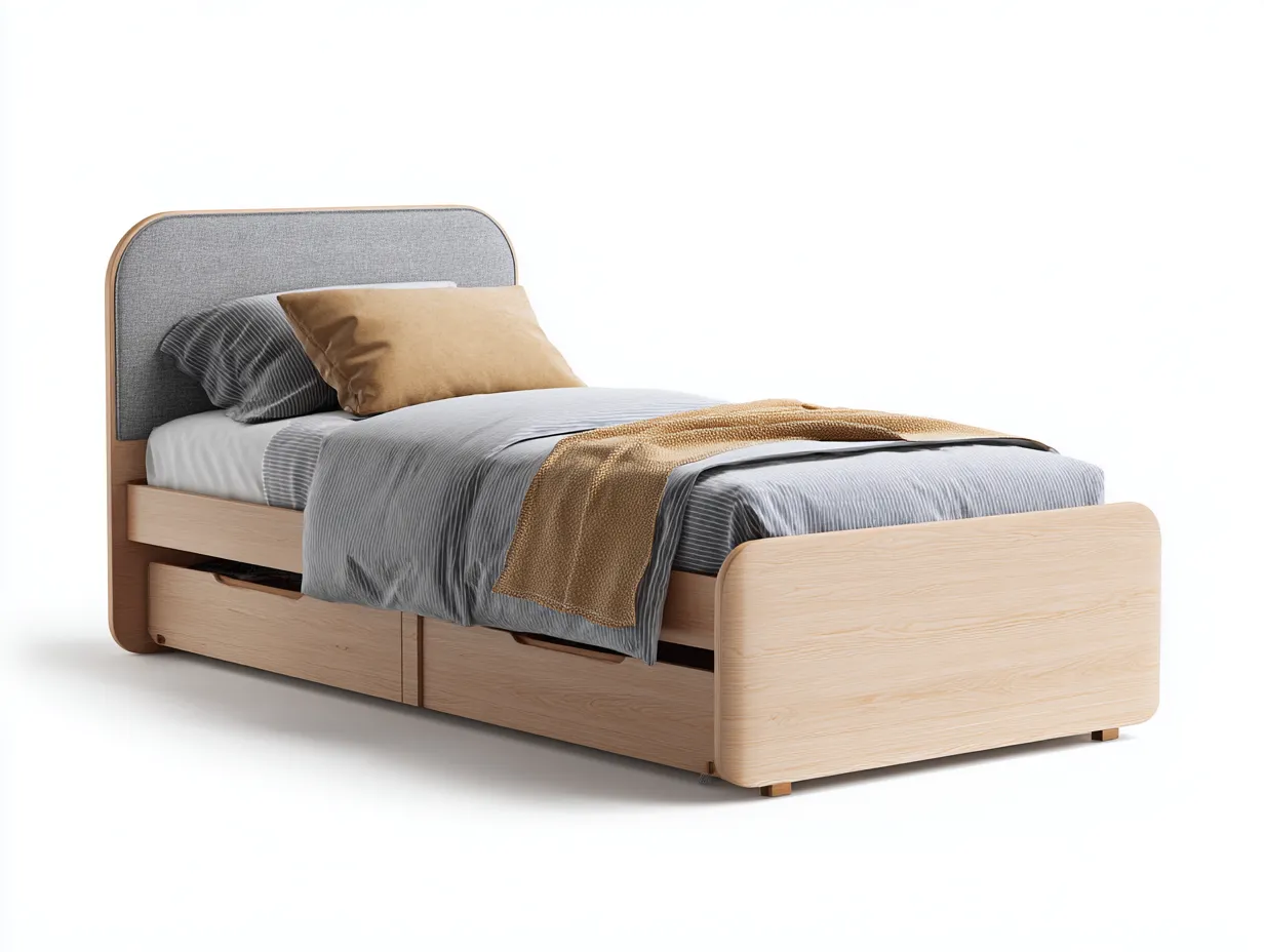 Lit simple bois décor clair avec tiroirs 200x90x95 cm - Bois clair - Design moderne pour chambre-Loftgethub