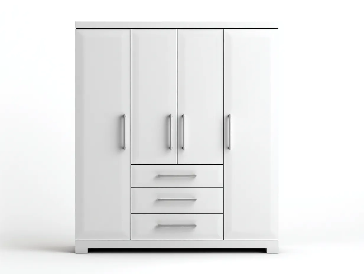 Armoire 4 portes et 3 tiroirs panneaux bois 160x55x200 cm - blanc - rangement chambre style moderne-Loftgethub
