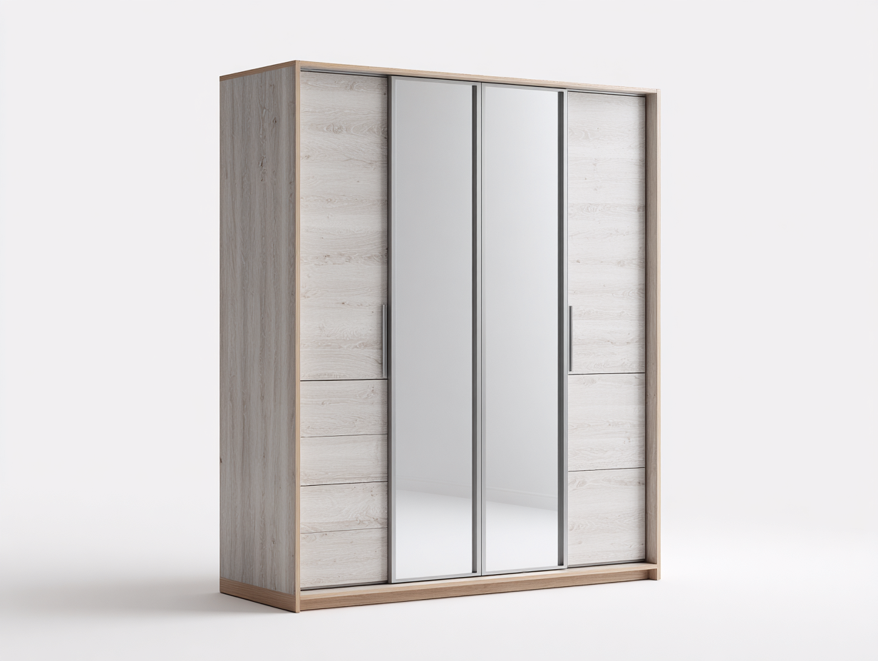 Armoire en bois 200x60x220 cm - chêne clair et miroirs - rangement pour chambre-Loftgethub