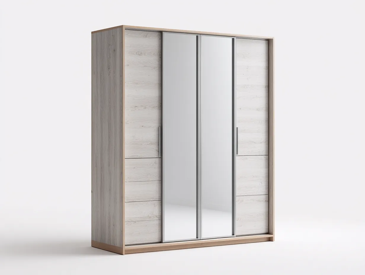 Armoire en bois 200x60x220 cm - chêne clair et miroirs - rangement pour chambre-Loftgethub