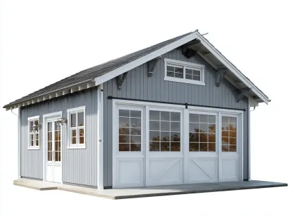 Abri de jardin bois avec portes vitrées 400x300x320 cm - gris clair-blanc - espace extérieur style classique-Loftgethub