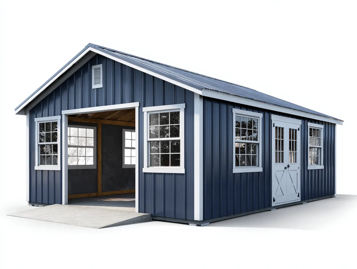 Abri de jardin bois et métal 360x300x250 cm - Bleu foncé - Style contemporain pour rangement extérieur-Loftgethub